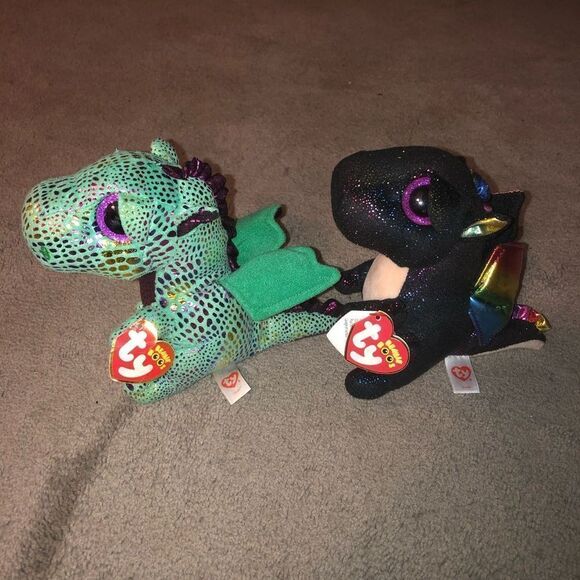 TY BEANIE BOOS ANORA & CINDER THE DRAGON NEW WITH TAGS 6 INCH (2) GREEN BLACK - Picture 2 of 7